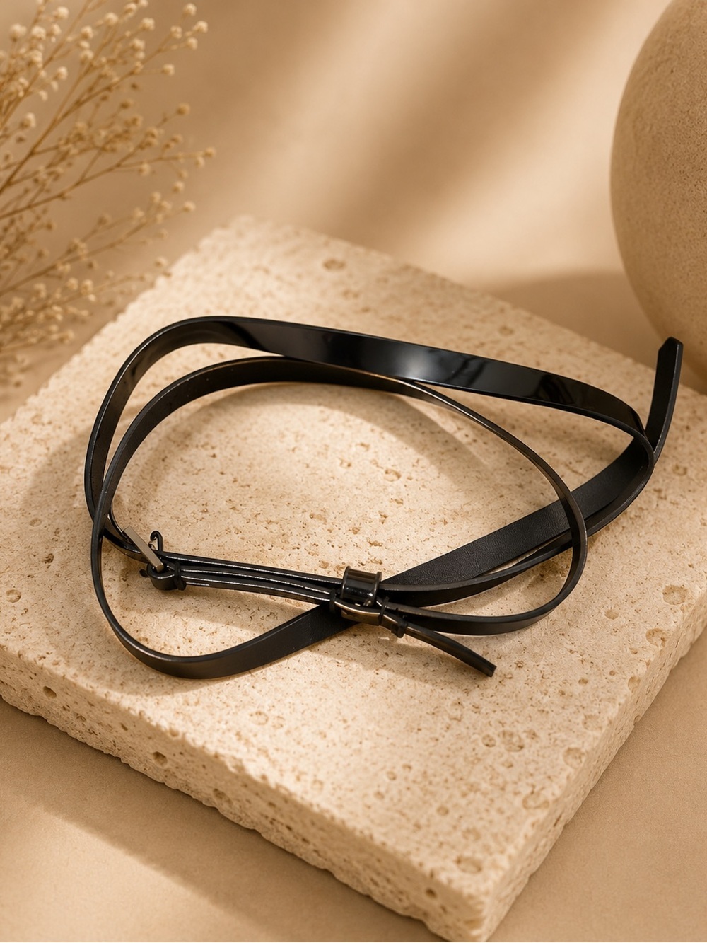 Black Minimalist Skinny Belt – Adjustable Faux Leather Waist Belt | Everyday